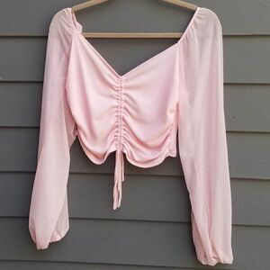 Blue Blush Pink Crop Top Sleeves are sheer size Large